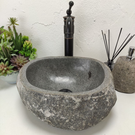 Накладная раковина из речного камня RS01446 (39*35*14) фото