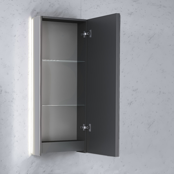 Зеркало-шкаф с подсветкой и колонкой Jorno Incline 45 Inc.03.45/P/А/JR антрацит фото