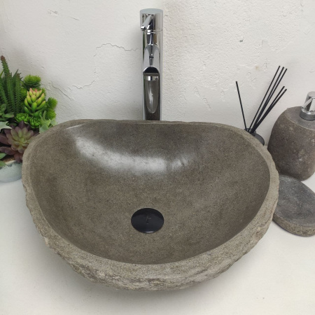 Накладная раковина из речного камня RS01380 (48*39*15) фото