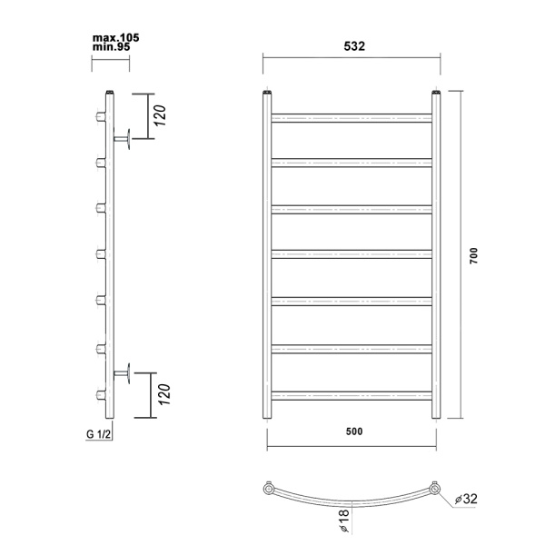 Полотенцесушитель водяной Domoterm Калипсо   Калипсо П7 500x700 золото фото