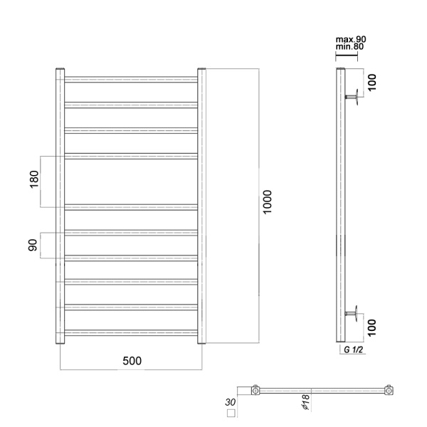 Полотенцесушитель водяной Domoterm Куба Куба П10 500х1000 фото
