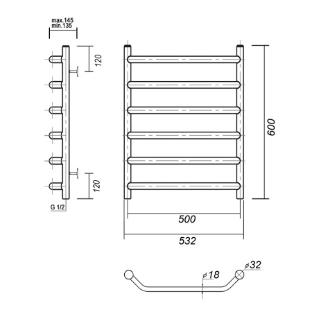 Полотенцесушитель водяной Domoterm Лаура Лаура П6 500x600 фото