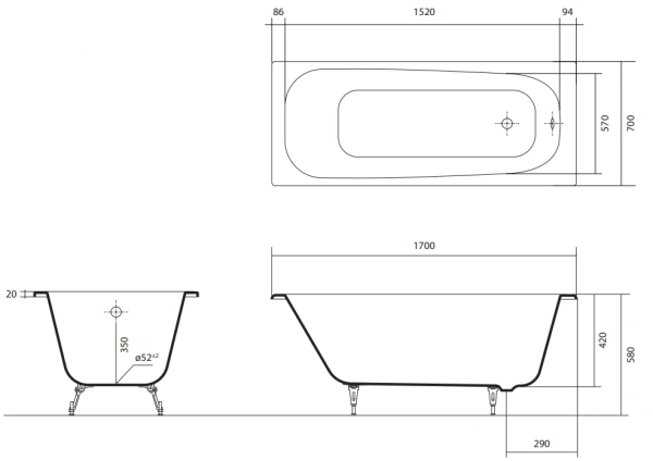 Чугунная ванна Aquatek Сигма AQ8870F-00 170x70 фото