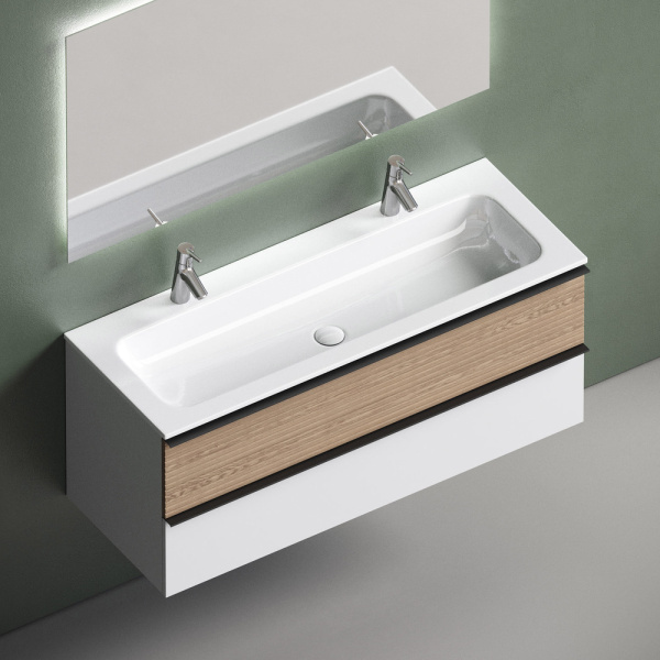 Тумба под раковину Sancos Delta DL120W дуб светлый/белый фото