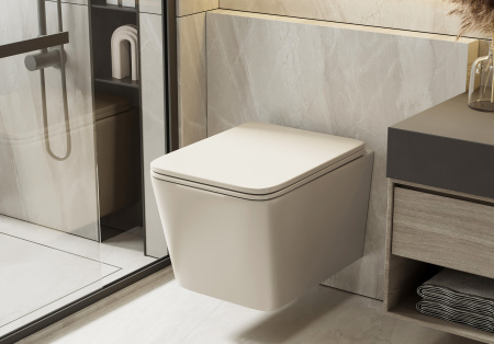 Подвесной унитаз безободковый Abber Rechteck AC1201MBE светло-бежевый фото