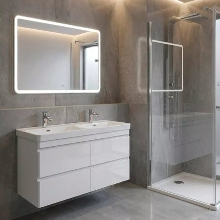 Тумба с двойной раковиной Comforty Енисей-120 00-00022406CF белый глянец фото