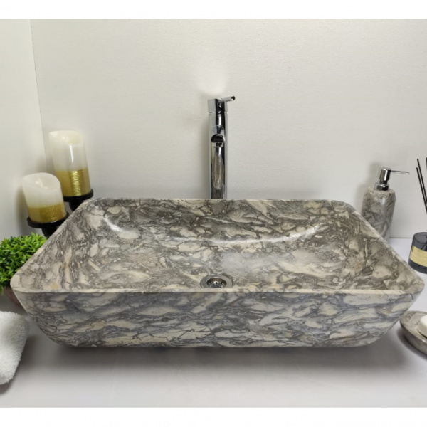 Раковина из мрамора Indo Square Doreng Grey Big OM-00248 фото