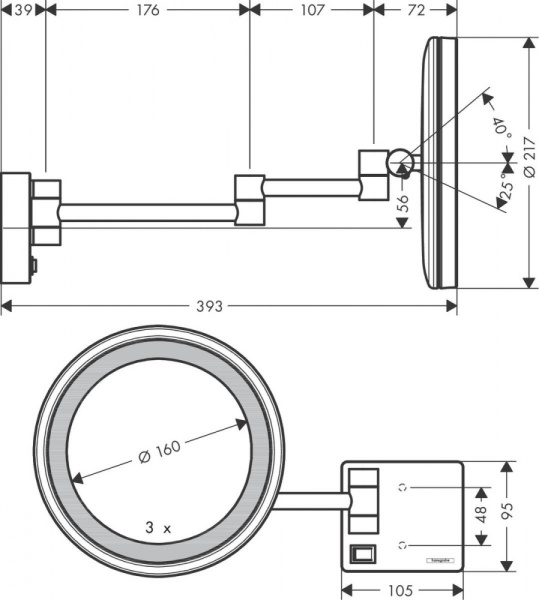 Косметическое зеркало с подсветкой Hansgrohe AddStoris 41790670 черное матовое фото