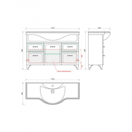 Тумба под раковину Kaksa Патина 004494 120 см бежевый с золотом фото