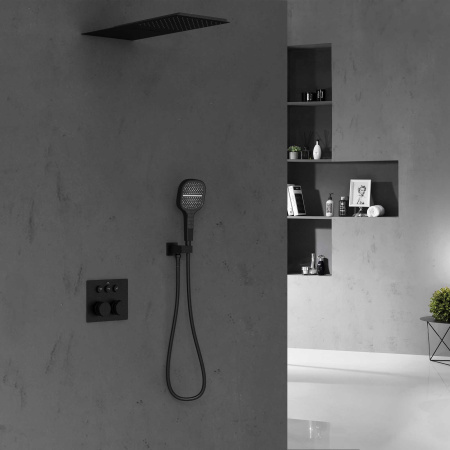 Душевая система скрытого монтажа с термостатом Vincea VSFW-401TMB черная матовая фото