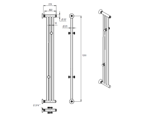 Водяной полотенцесушитель 1200х180 Лонг Бронзовый Bronze de Luxe фото