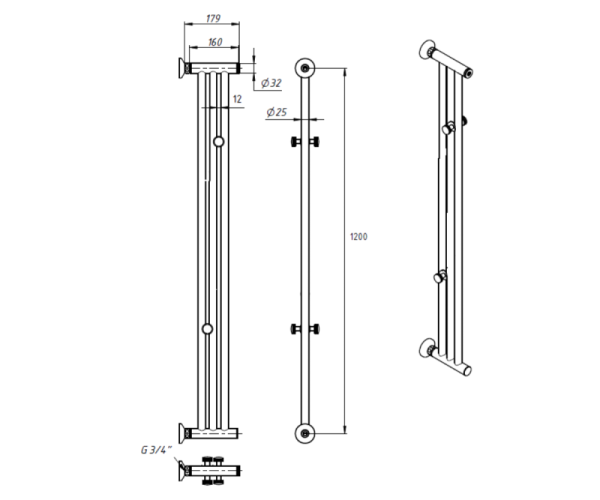 Водяной полотенцесушитель 1200х180 Лонг Черный Bronze de Luxe фото
