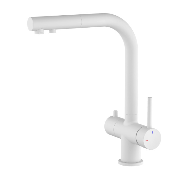 Смеситель для кухни с подключением фильтра и выдвижной лейкой Timo Saona 2356/16FL Белый матовый фото