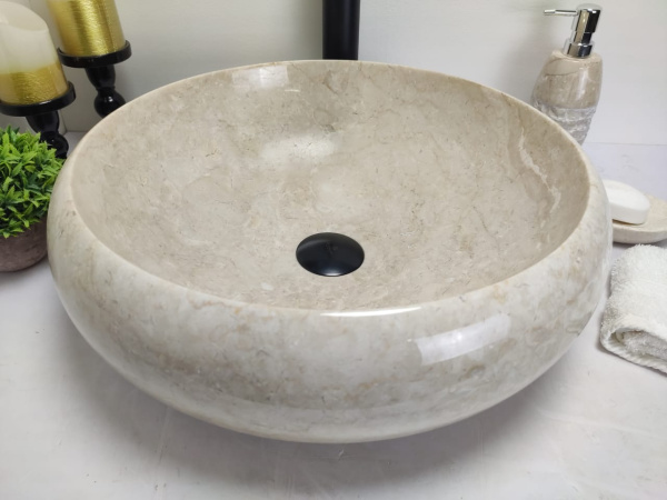 Накладная раковина из мрамора Donut Cream Medium DM-00237 (45*45*15см) фото