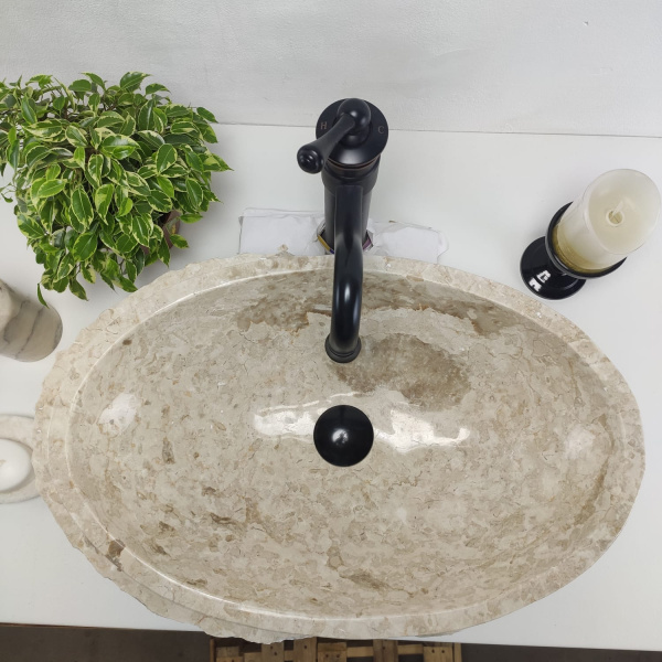 Накладная раковина из мрамора Oval Cream Marmo Wave OM-00939 (57*37*15) фото