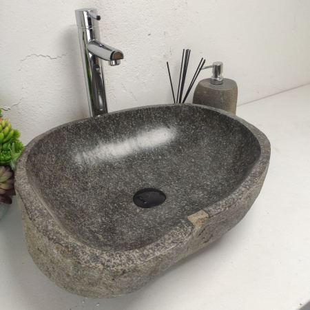 Накладная раковина из речного камня RS01378 (48*43*15) фото