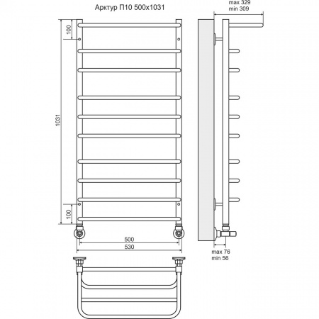 Водяной полотенцесушитель Terminus Арктур с полкой П10 4620768886584 500х1031 фото
