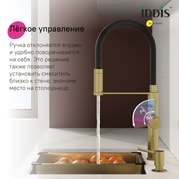 Смеситель для кухни под фильтр Iddis Ikon IKNMGFFi05 матовое золото фото