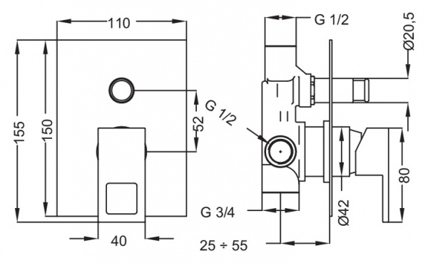 Смеситель для ванны и душа Cezares Molveno MOLVENO-VDIM-01-Cr фото