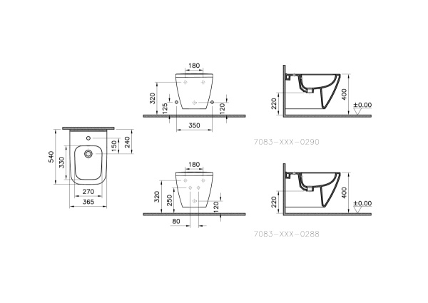 Биде подвесное VitrA Integra Square (Интегра Скуэр) 7083B003-0288 фото
