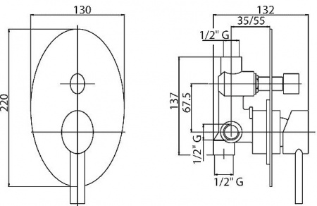 Смеситель для ванны и душа Cezares Over OVER-VDIM-01-Cr фото