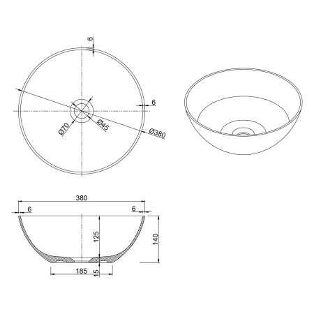 Накладная раковина Montebianco Nemi 390 20141 38x38 фото