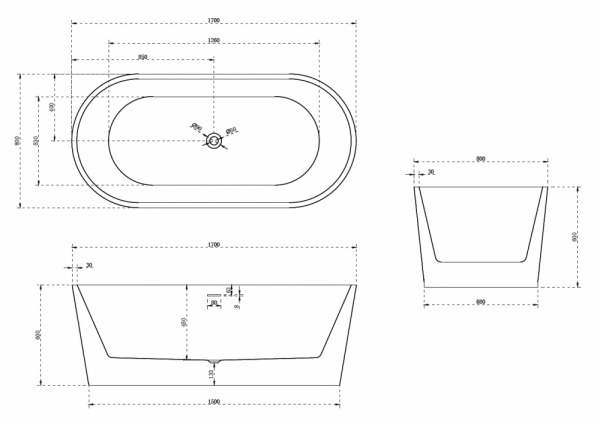 Ванна акриловая Abber AB9209MB 170x80 фото