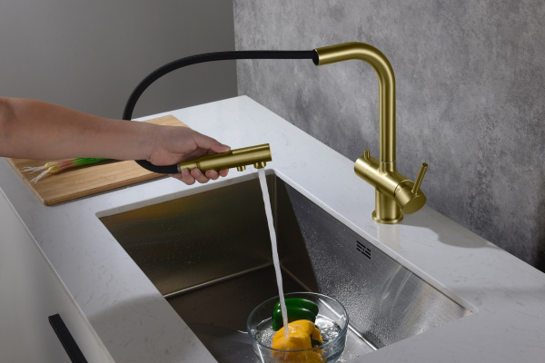 Смеситель для кухни с подключением фильтра Timo Saona 2356/17FL матовое золото фото