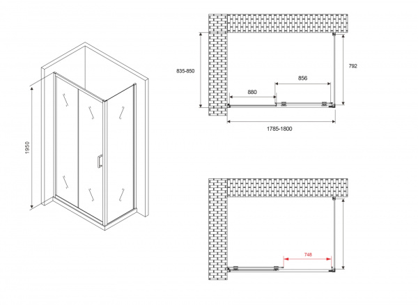 Душевой уголок ABBER Schwarzer Diamant AG30180B-S85B 180x85 фото