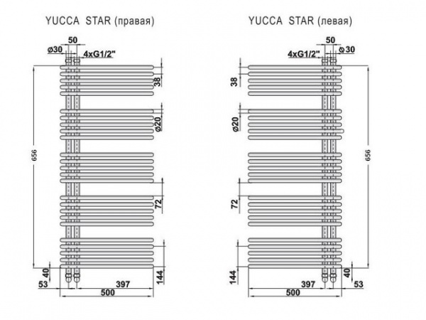 Водяной полотенцесушитель Zehnder Yucca Star YAS-070-050 фото