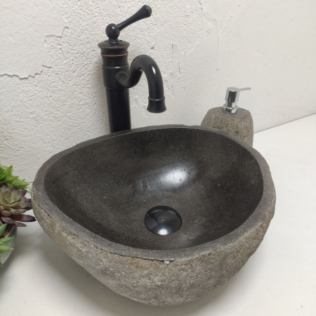 Накладная раковина из речного камня RS01490 (40*33*14) фото