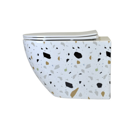 Подвесной унитаз безободковый Bronze de Luxe Terrazzo 2092-W с сиденьем фото