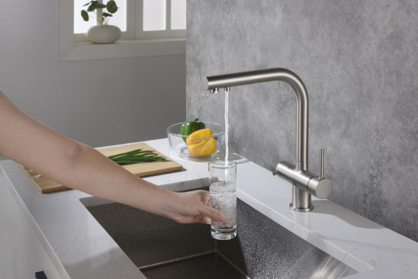 Смеситель для кухни с подключением фильтра и выдвижной лейкой Timo Saona 2356/13FL Никель фото