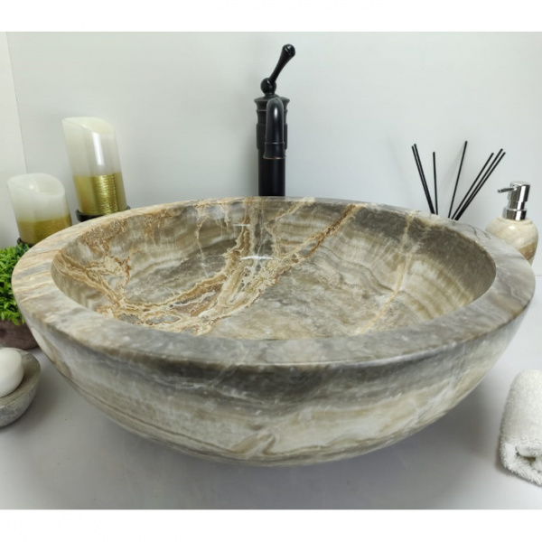 Накладная раковина из оникса Indo Bowl Grey Big BO-00010 фото
