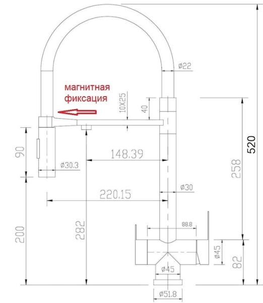 Смеситель для кухни с фильтром для воды Zorg Inox SZR-3030 BLACK фото