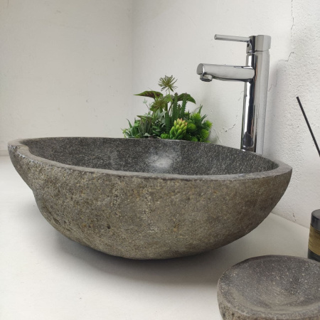 Накладная раковина из речного камня RS01378 (48*43*15) фото