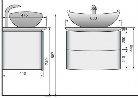 Тумба под раковину Raval Moon 60 Moo.01.60/P/W (Mono.01.60/P/W/RL) фото