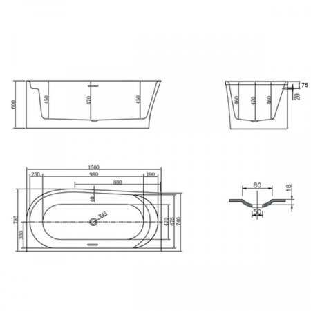 Акриловая ванна Vincea VBT-301-1500R 150x78 фото