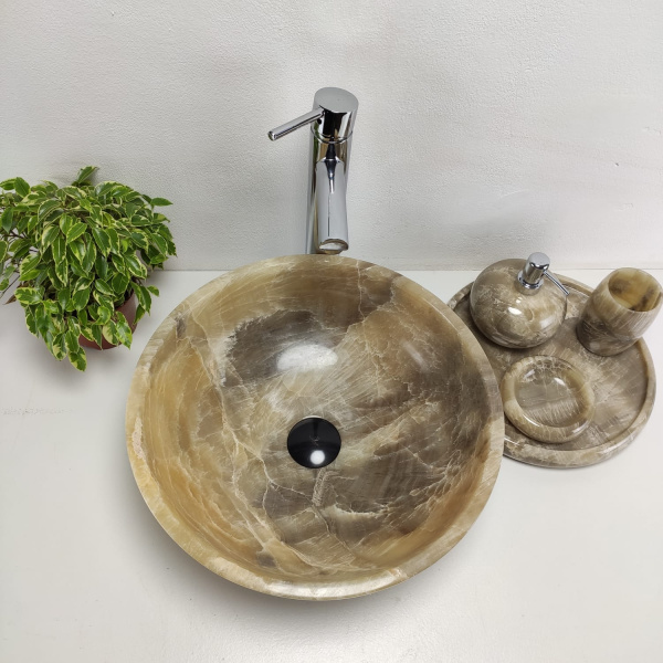 Накладная раковина из оникса Bowl Grey Premium Small TinLip BO-01033 (40*40*15) фото