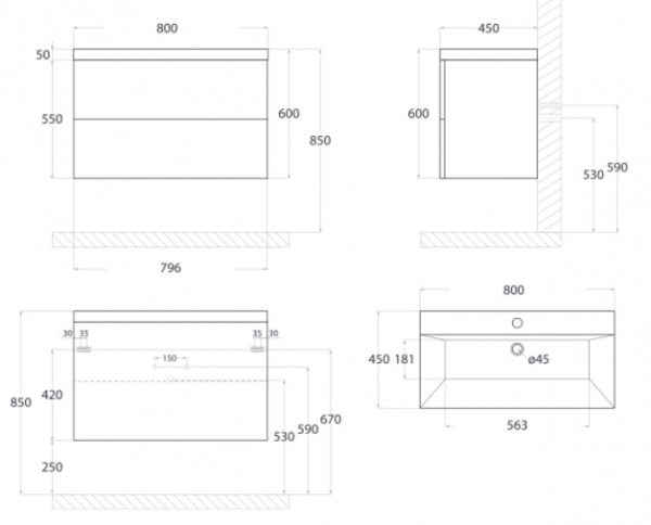 Тумба с раковиной подвесная Art&Max Verona-Push AM-Verona-Push-800-2C-SO-St 80 см Камень светлый фото