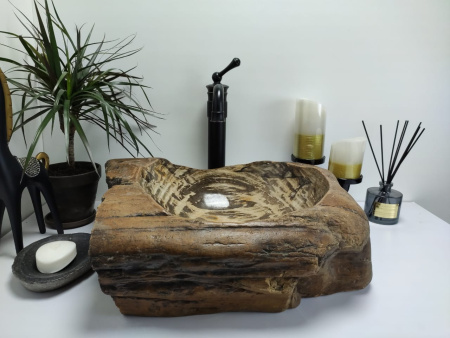 Накладная раковина из окаменелого дерева FS-0407 (54*40*17см) фото