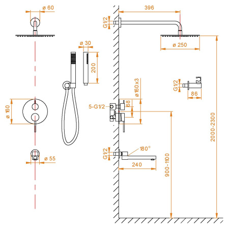 Душевая система скрытого монтажа RGW Shower Panels 51140855-06 золото фото