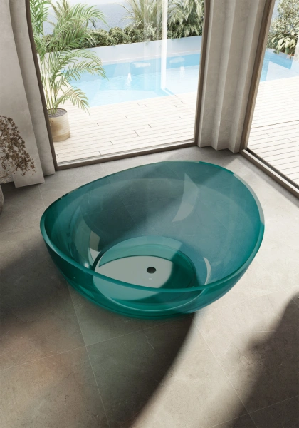 Круглая ванна из полиэфирной смолы Abber Kristall AT9705Aquamarin 150x150 бирюзовая фото