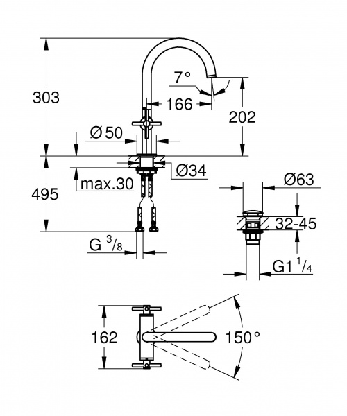 Высокий смеситель для раковины двухвентильный Grohe Atrio 21019003 фото