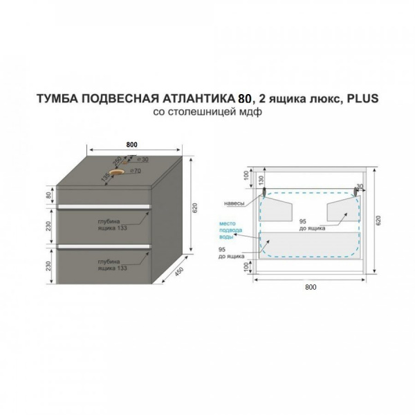 Тумба под накладную раковину Style Line Атлантика 80 СС-00002283 фото