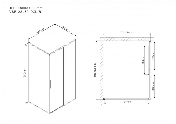 Душевой уголок Vincea Slim VSR-2SL8010CL-R 100x80 фото