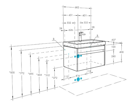 Тумба с раковиной Акватон Марти 70 1A267501MY010 белый глянцевый / дуб эдгрейн фото