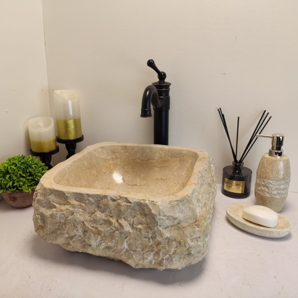 Накладная раковина из мрамора Erozy Cream EM-00643 (36*35*15см) фото