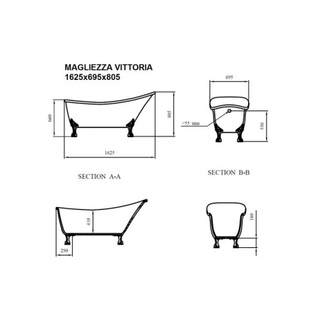 Акриловая ванна Magliezza Vittoria Cr 162,5x69,5 на ножках фото