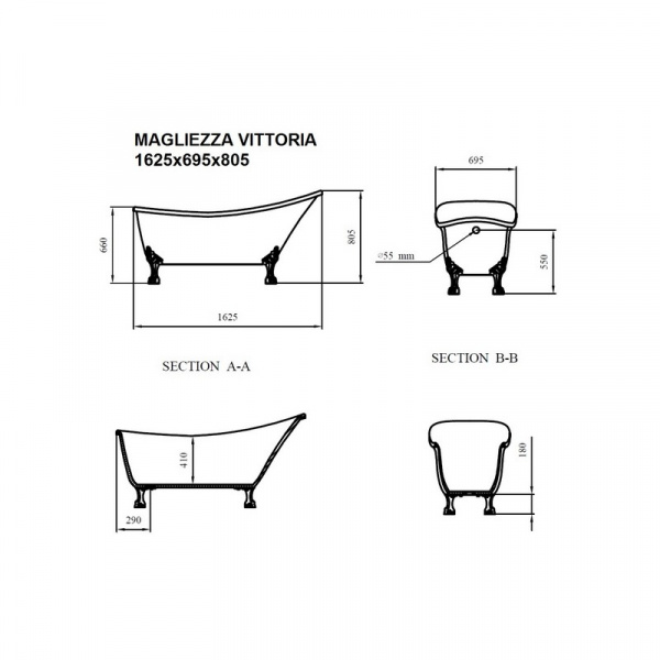 Акриловая ванна Magliezza Vittoria Do 162,5x69,5 на ножках фото
